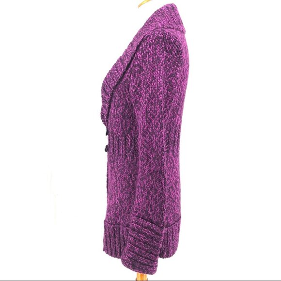 Lole Purple Heathered Toggle Button Long Sleeve Open Front Sweater Cardigan sz - Picture 4 of 8